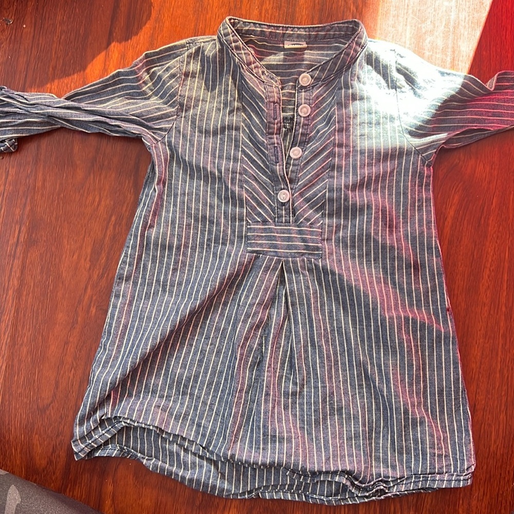 Blue & white striped button down dress